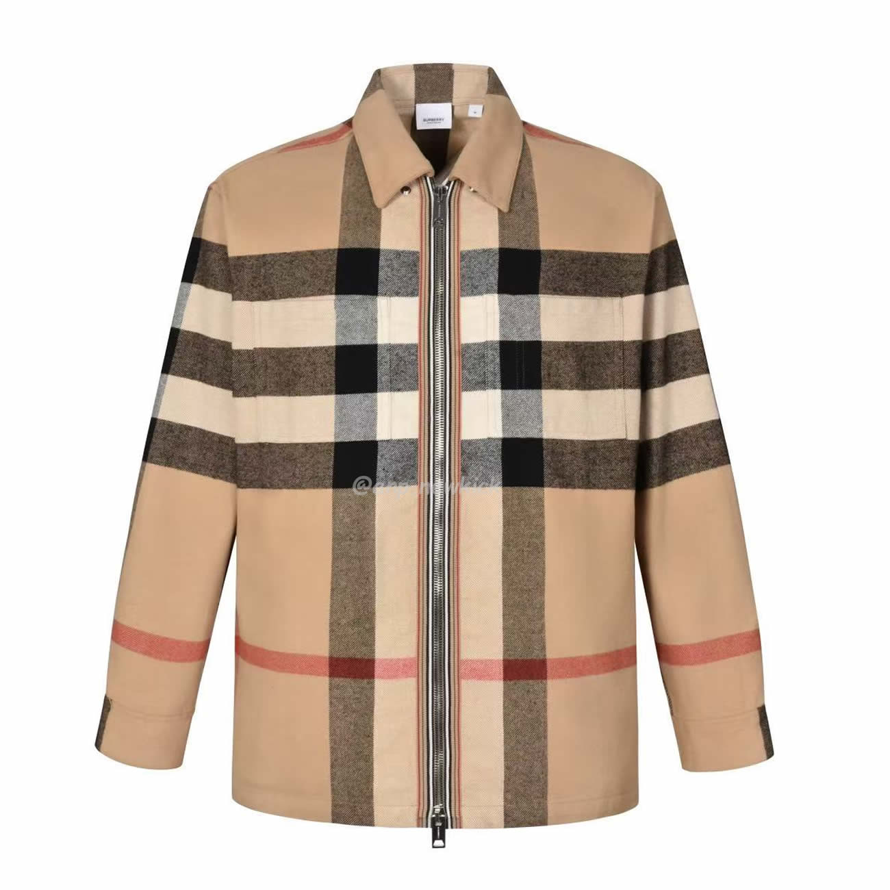 Burberry Check Wool Cotton Zip Front Shirt (1) - www.newkick.vip